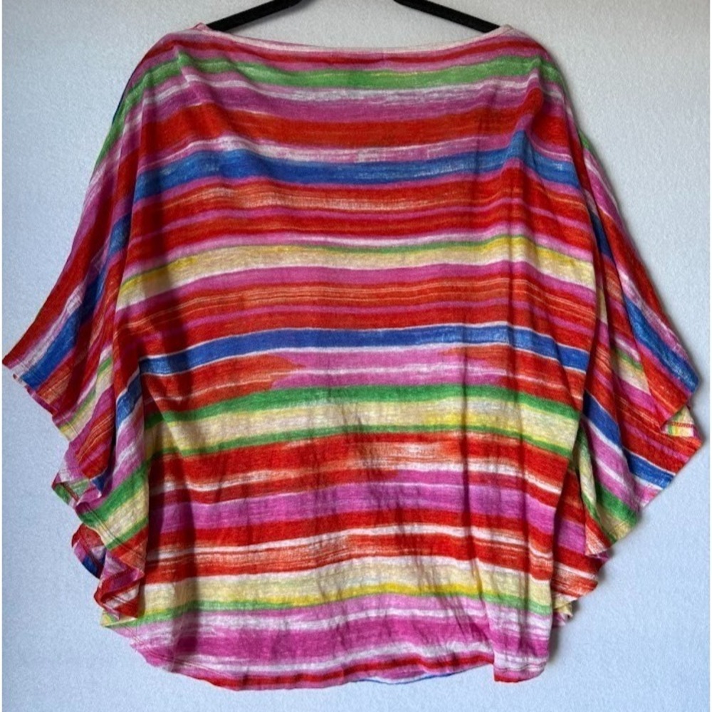Lauren Ralph Lauren Top Poncho Women L Multicolor 100% Linen Striped Lightweight - Picture 2 of 13
